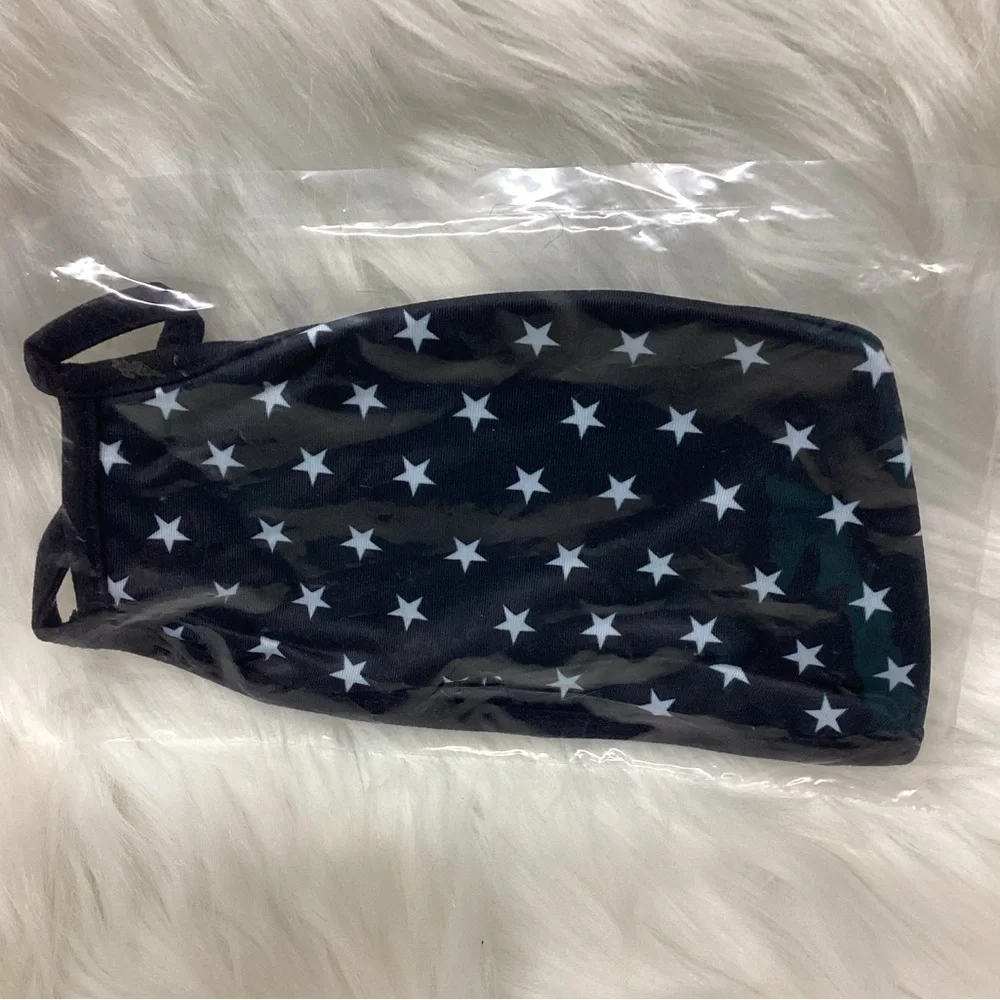 Three Cotton Face Masks w/ Ear Loops, Black w/ White Stars, Black w/ Rhinestones